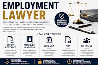 review contract,employee handbook,civil law, nda, HR policy as employment lawyer