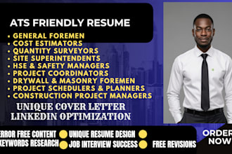 write an executive resume, CV, cover letter, and linkedin for construction