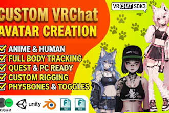 create custom 3d vrchat avatar anime model character full body tracking quest