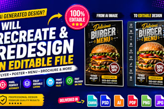 recreate redesign ai generated design menu, flyer, poster in editable file