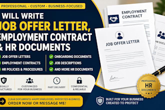 write job offer letter, employment contract and HR documents