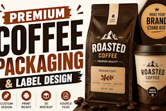 design premium coffee packaging, coffee label and bag design, print ready