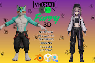 do custom 3d furry vrchat avatar, nsfw kemono vtuber model for pc, quest vtubing