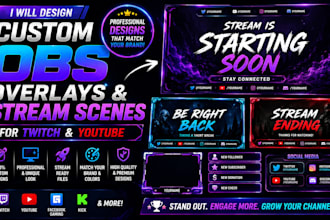 design custom obs overlays and stream scenes for twitch and youtube