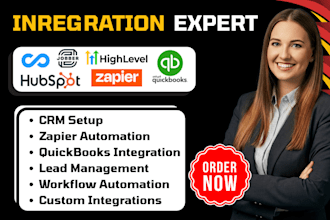set up connecteam, jobber, gohighlevel, hubspot, quickbooks, zapier integration