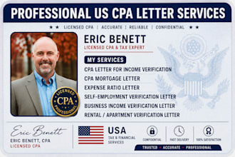 provide US CPA letter, income letter, mortgage letter, expense ratio letter