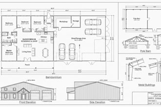 draw barndominium plan, pole barn and metal building plan