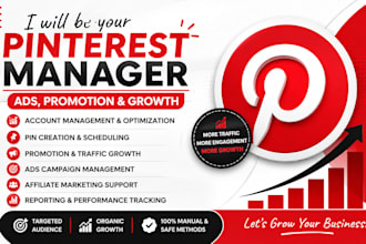 be your pinterest manager for ads, promotion and growth