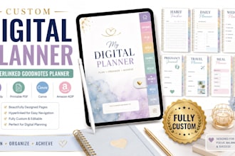 design custom canva digital planner, life planner, hyperlinked daily journal