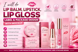 do lip balm, lipstick, lip gloss label and package design with mockup
