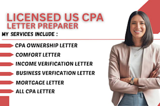 provide CPA ownership letter, business verification letter and income letter