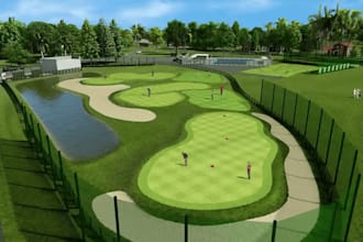 design 3d golf course, putting green, golf landscape with 3d realistic image