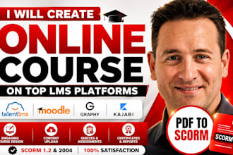 create online course on talentlms, moodlelms, graphy, kajabi,and  PDF to scorm