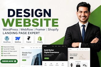 design responsive wordpress webflow framer shopify website landing page expert