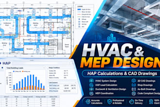 do hvac drawings mep drawings, hvac cooling load calculations hap and designs