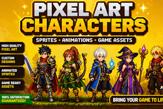 custom pixel art characters, sprite sheet, game assets