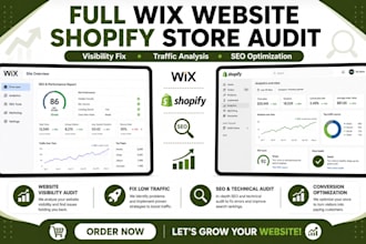 carry out full wix website shopify store audit for visibility fix low traffic