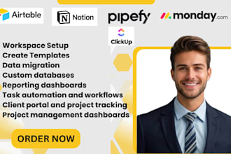build a clickup or airtable project management workspace