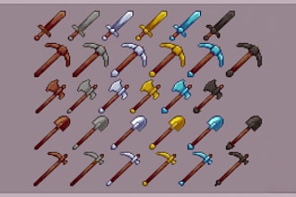 draw pixel art weapon asset hud ui icons frame menus sword rpg maker game assets