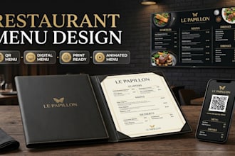 design restaurant menu, cafe menu, pricelist, qr code with logo, animated menu