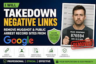 takedown negative links, remove mugshot, public arrest record sites from google
