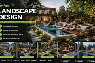 design landscape, front yard, backyard, garden, patio and pool