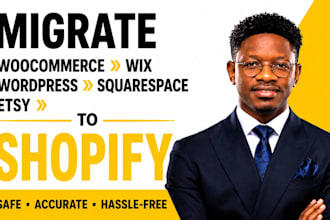 migrate woocommerce wix wordpress sqaurespace or etsy website to shopify