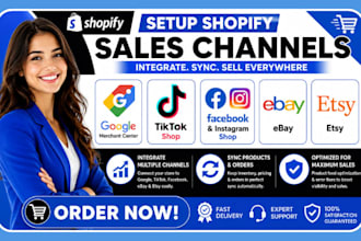 setup shopify sales channel google merchant center tiktok facebook ebay esty
