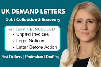 draft a UK demand letter for debt collection, unpaid invoices, and legal notice
