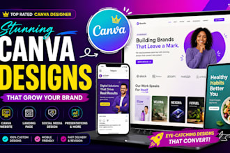 design professional canva website, canva landing page, and social media designs