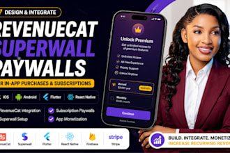 design and integrate revenuecat, superwall, paywall and subscription website