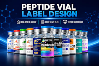 product label design, label design, peptide label, vial label design