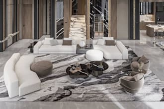 design living room bedroom kitchen interior with realistic 3d rendering