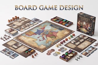 design custom board game, card game, tabletop game, rulebook and game board art