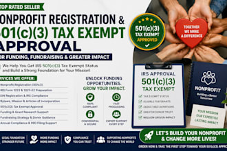 handle nonprofit registration and 501c3 tax exempt approval, fundraising support