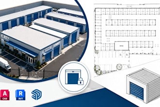 self storage facility design, storage unit architectural drawing, cad