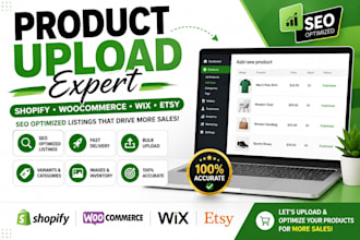 upload products to shopify, woocommerce, wix and etsy with SEO