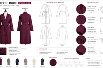 do robe tech pack fashion design robe spec sheet robe technical drawing designer