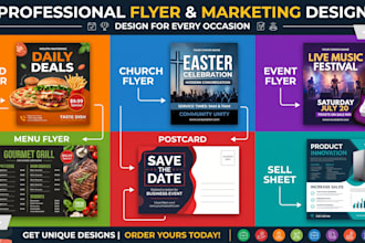 design food flyer, church flyer, event flyer, menu card postcard or sell sheet