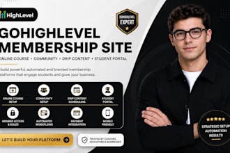 setup gohighlevel membership site, online course, community, student portal
