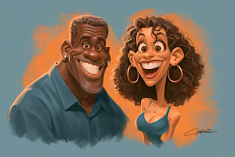 create professional caricatures for couples or wedding gift
