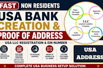 do USA bank creation, USA physical address, proof of address, llc registration