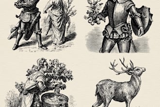 draw detailed woodcut, linocut, medieval style illustration