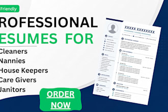 write a professional resume for janitors, cleaners, nannies, house  keeping jobs