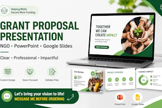design grant proposal presentation, ngo powerpoint, donor google slides deck