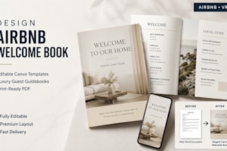 design airbnb welcome book house manual vacation rental canva guidebook PDF