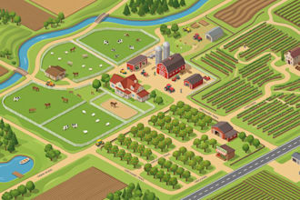 design custom 2d, 3d, isometric farm map, ranch map, vineyard map, orchard map
