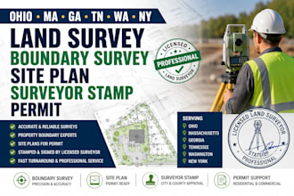 ohio ma ga tn wa ny land survery boundary survey site plan surveyor stamp permit