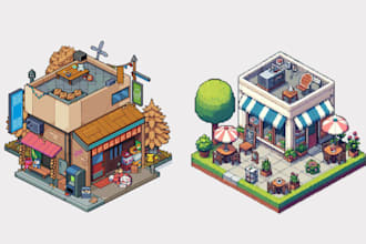 draw isometric pixel game art, pixel character art sprite isometric tileset map