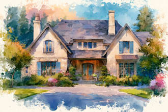 watercolor house portrait or buildings